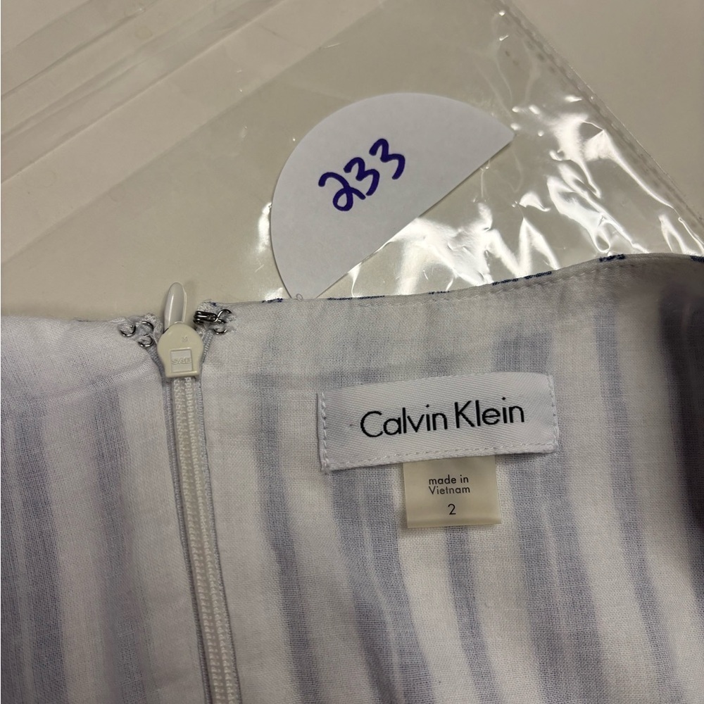 Calvin Klein Blue White Stripe Cotton Fit and Flare Dress Size 2 Wrap Tie - Picture 7 of 8